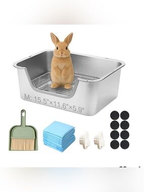 Stainless Steel Sifting Litter Box w Accessories (Rabbit Size Medium)